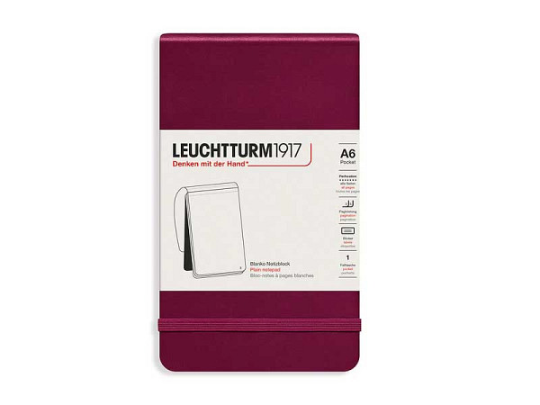 Notizblock Leuchtturm Pocket A6 Hardcover Port Red Blanko