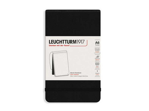 Notizblock Leuchtturm Pocket A6 Hardcover Schwarz