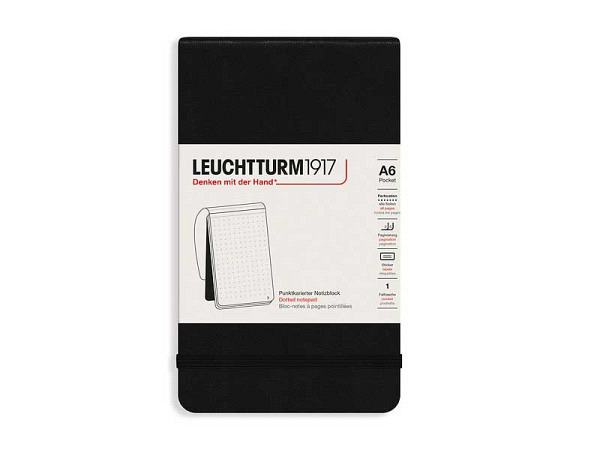 Notizblock Leuchtturm Pocket A6 Hardcover Schwarz Punktkariert