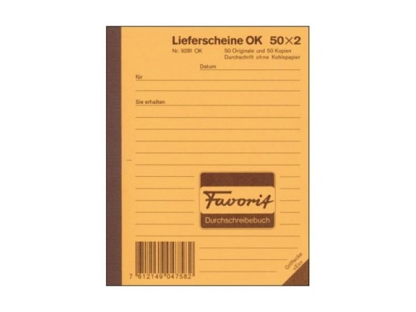 Lieferschein Favorit A6 9281 OK 50x2 Blatt rot/w..