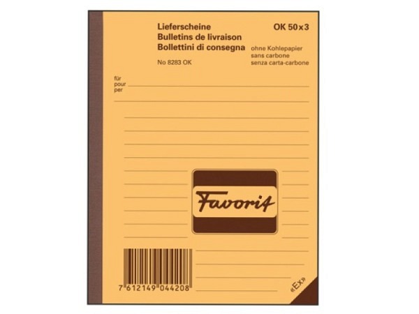 Lieferschein Favorit A6 8283 OK 50x3 Blatt