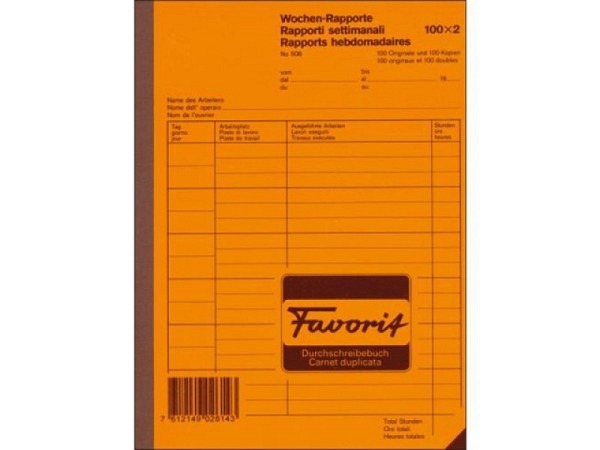 Wochenrapporte Favorit A5 508 mit Kohlepapier 10..