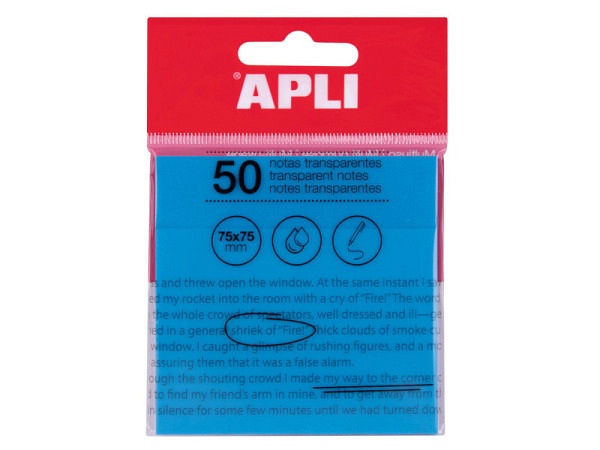 Haftnotizen Apli transparent 75x75mm neonblau