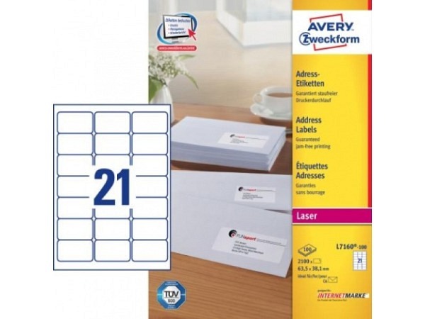Etiketten Zweckform 63,5x38,1mm, weiss, Originalnr L7160, A4
