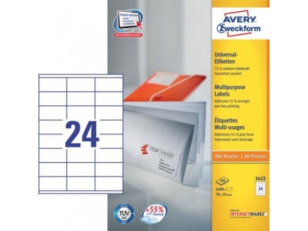 Etiketten Zweckform 35x70mm, weiss, Originalnummer 3422