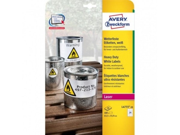 Etiketten Zweckform 33x64,6mm, weiss, Originalnr L4773-20