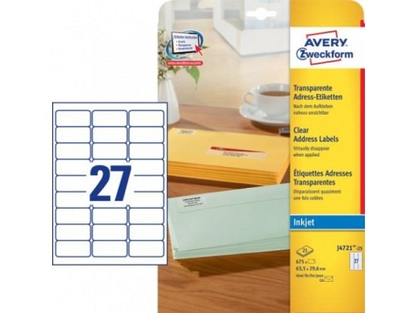 Etiketten Zweckform 29,6x63,5 transparent Originalnr J4721-25