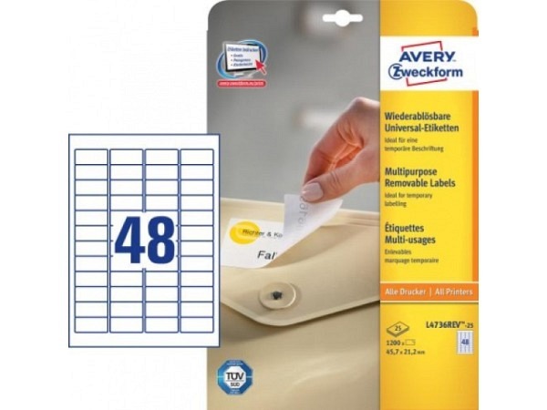 Etiketten Zweckform 21,2x45,7 weiss, Originr L4736REV-25