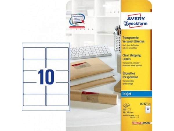 Etiketten Zweckform 50,8x96mm, transp, Originalnr J4722-25