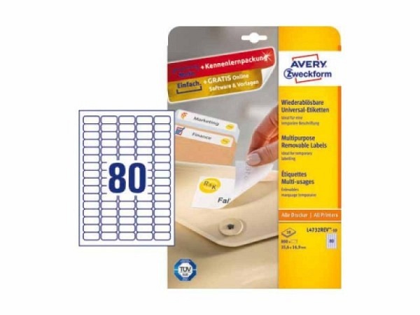 Etiketten Zweckform 35,6x16x,9mm, weiss, Originalnummer L4732REV1, A4, ablösbar