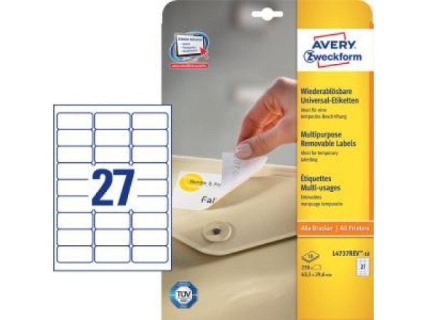 Etiketten Zweckform 29,6x63,5 weiss Originalnr L4737REV-10
