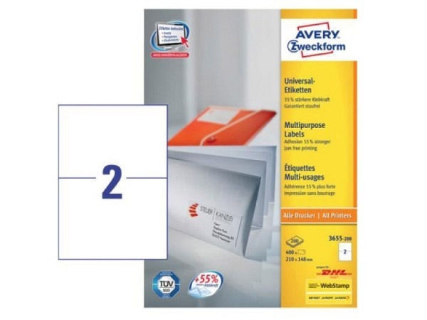 Etiketten Zweckform 148x210mm, weiss, Originalnumnmer 3655-200. A4