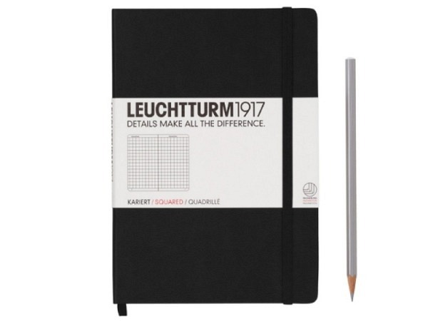 Notizbuch Leuchtturm medium kariert schwarz, 145x210mm