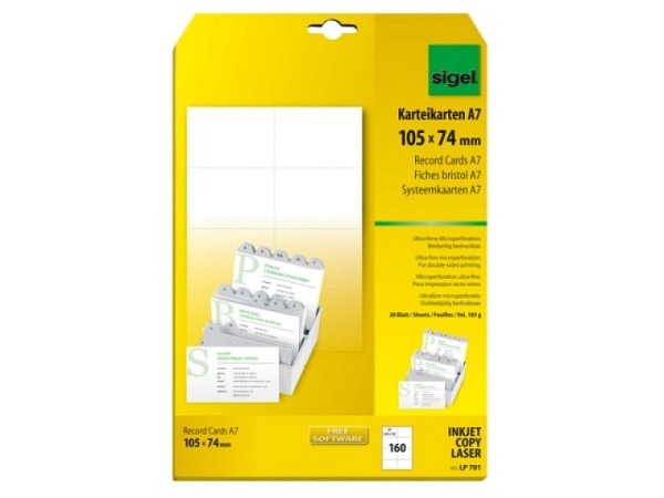 Papier Sigel Karteikarten A7 weiss