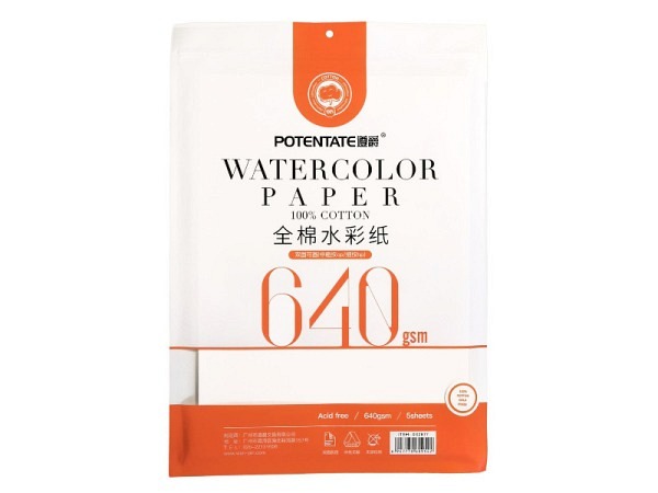 Aquarellpapier Potentate 640g/qm 27x38cm 5 Blatt