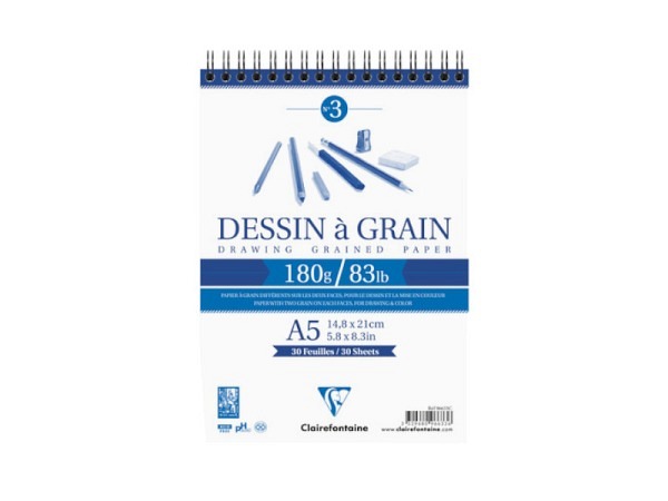 Zeichenblock Clairefontaine Dessin à grain A5 30 Blatt 180g/qm spiralgebunden
