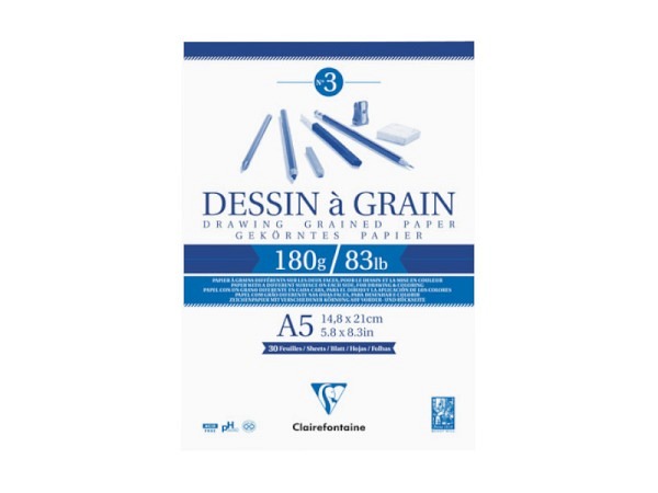 Zeichenblock Clairefontaine Dessin à grain A5 30 Blatt 180g/qm geleimt