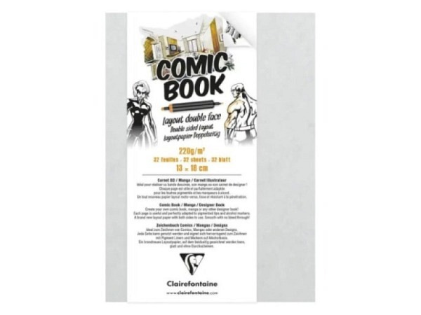 Skizzenbuch Clairefontaine Manga Comic Design 13x18cm, doppelseitiges Layout, 220g/qm, 64 Seiten, extra glatt und dickes Papier, beidseitig verwendbar, Undurchlässig für Tinte, umweltfreundlich und säurefrei