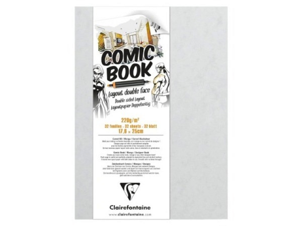 Skizzenbuch Clairefontaine Manga Comic Design 17x25cm, doppelseitiges Layout, 220g/qm, 64 Seiten, extra glatt und dickes Papier, beidseitig verwendbar, Undurchlässig für Tinte, umweltfreundlich und säurefrei