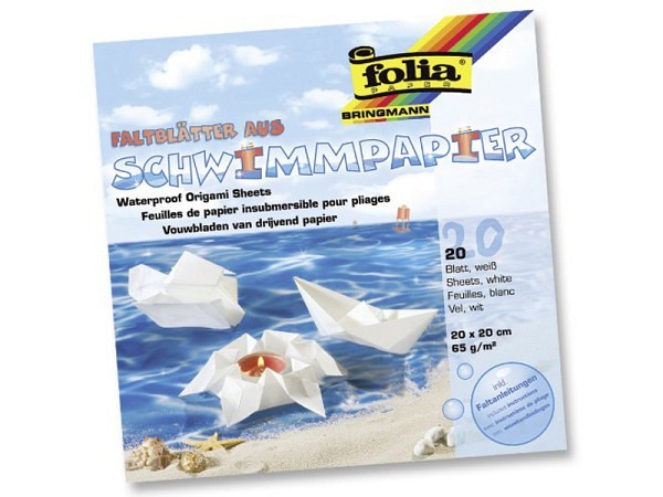 Origami Aquapapier weiss 20x20cm 20Blatt 65g, schwimmfähig