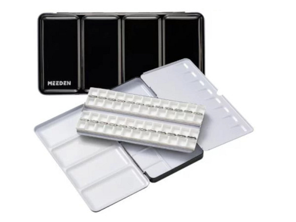 Aquarellkasten Meeden Metall leer für 48 halbe Farbnäpfe schwarz