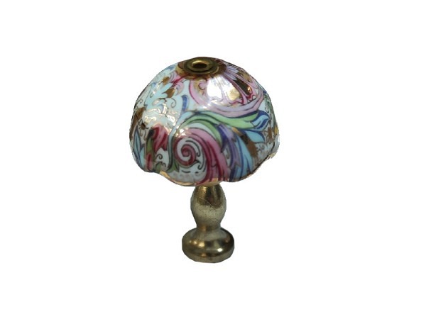 Miniatur Lampe Tischlampe Metallfuss mit Porzellanschirm florale Ornamente