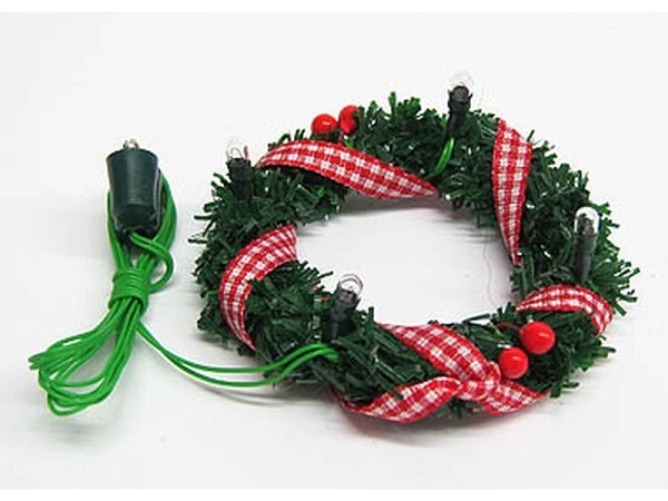 Miniatur Weihnacht Adventskranz 50mm beleuchtet 4 LED, 3,5V