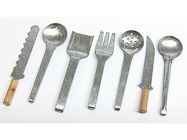 Miniatur Küche Küchenhelfer-Set 7cm 7 Teile Metall