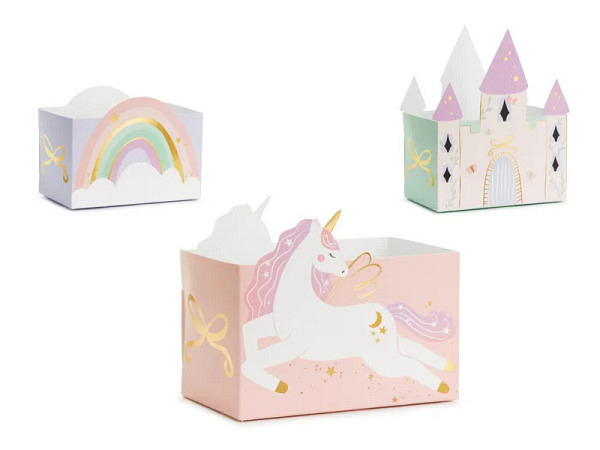 Teller PartyDeco Snackboxen Schloss und Einhörner Set 6Stk.