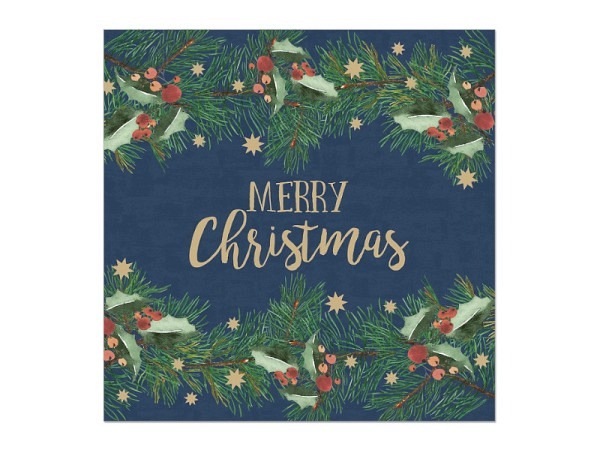 Servietten Artebene Lunch Merry Christmas, Girlande, nachtblau 20Stk.