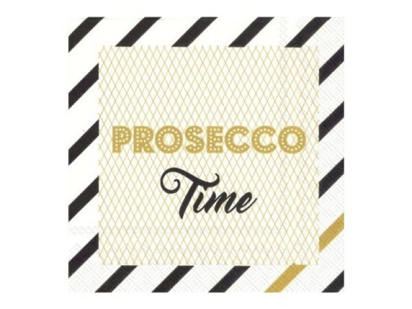 Servietten Ihr Cocktail Prosecco Time in gold und schwarz, 20Stk. 25x25cm, 3lagig