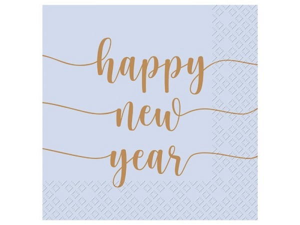 Servietten Stewo Silvestro hellgrau mit goldigem Schriftzug Happy New Year