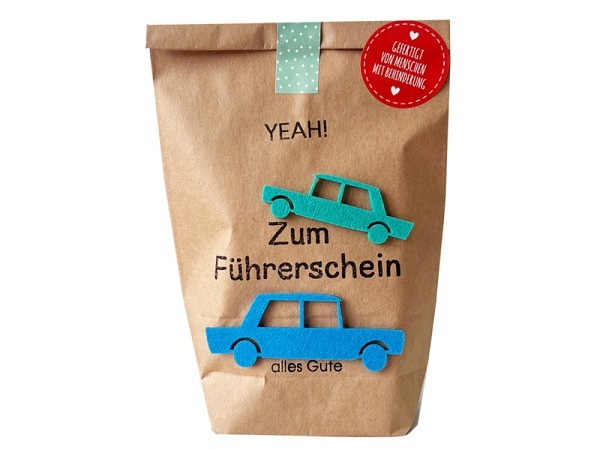 Wundertüte Wunderle, Yeah- zum Führerschein alles Gute, braune Tüte, 14x22cm