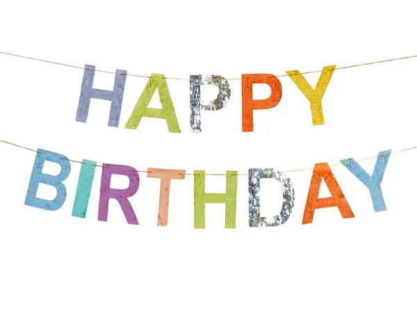 Girlande PartyDeco Happy Birthday Seidenpapier bunt