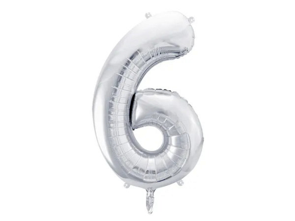 Ballone Folie PartyDeco ungefüllt silber Ziffer 6