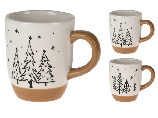 Tasse Koopman Weihnachtsbaummotiv weiss, schwarz