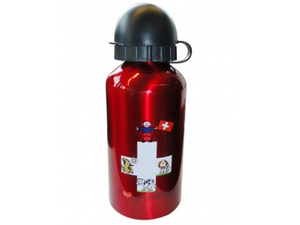 Trinkflasche Swiss Flag Alu klein 400ml, rote Aluflasche
