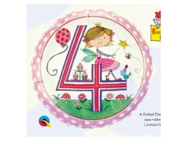 Ballone Folie 4St Birthday, Princess mit Zauberstab, Durchmesser 38/46cm