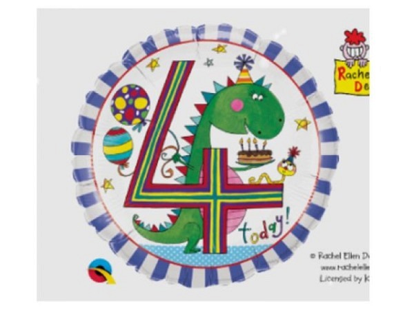Ballone Folie 4St Birthday, freundlicher Drache, Durchmesser 38/46cm