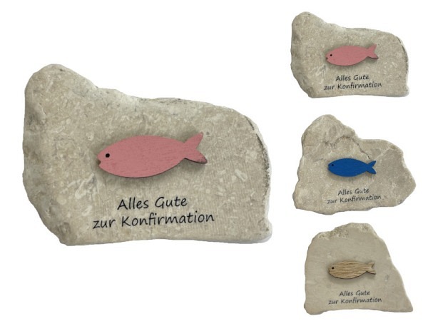 Deko Locnikar Fisch auf Naturstein mit Text Alles Gute zur Konfirmation