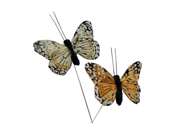 Deko Federschmetterling orange und gelb assortiert