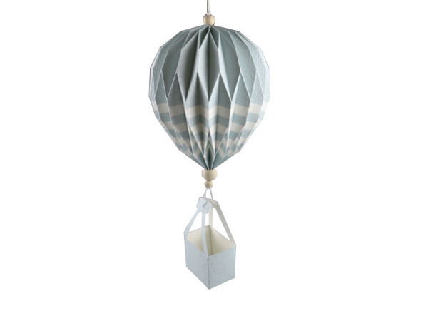 Heissluftballon weiss und hellbau 22cm, aus Papier