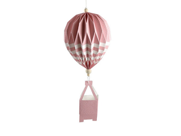 Deko Heissluftballon weiss und pink 22cm, aus Papier