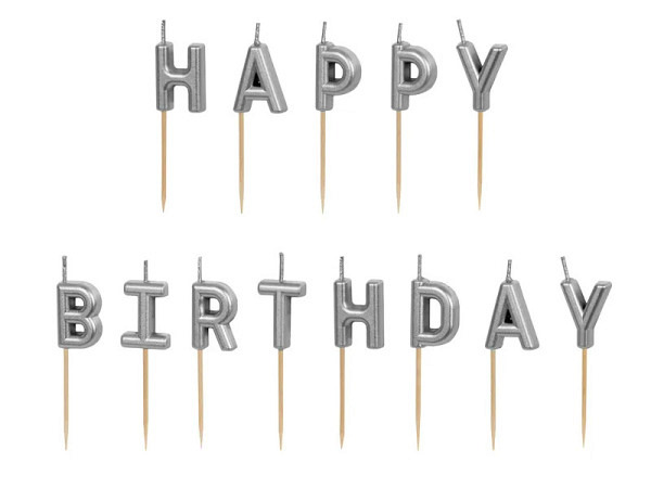 Kerzen PartyDeco Happy Birthday silber