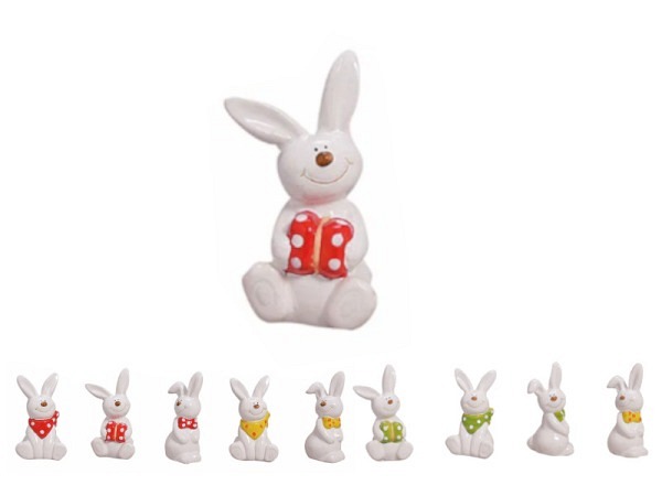 Deko Hase aus Porzellan, weiss mit farbigen Details