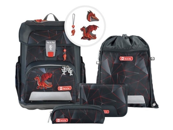 Rucksack Step by Step Cloud Dragon Drako Set 5tlg. schwarz roter Schulthek