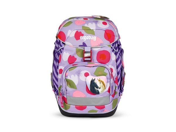 Rucksack Ergobag Pack Blütenzaubär lila mit pinken Tupfen, Set 6tlg. 
