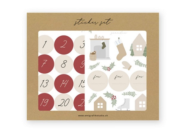Aufkleber Emi Grafikstudio Weihnachten Adventszahlen burgundy