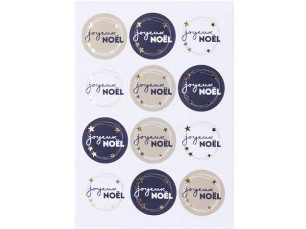 Aufkleber Artoz Sticker Joyeux noel assortiert Kreise beige blau weiss