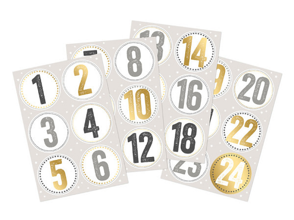 Aufkleber Braun&Company Adventskalender Sticker Zahlen 1-24 Elegant